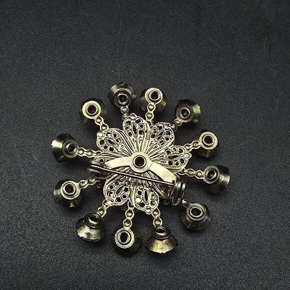 Brown Aurora Borealis Rhinestone Brooch Starburst Pinwheel Vintage - Picture 3 of 5